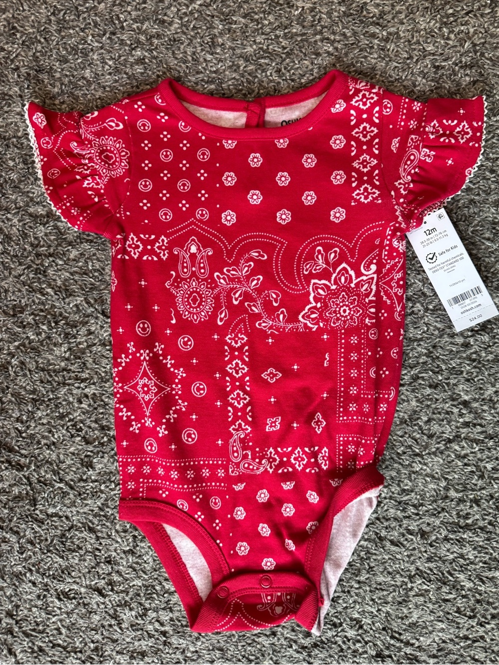 OshKosh B'gosh Red Bandana-Print Flutter Sleeve Bodysuit